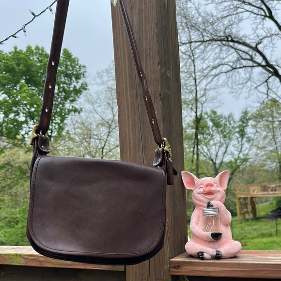 COPY - Coach vintage Pricilla Dark Brown Leather Crossbody Messenger flap Bag - Picture 1 of 14